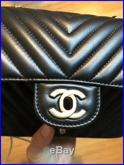 NEW CHANEL Black Chevron Lambskin Mini Square Vintage Gold hw WITH BOX and CARD