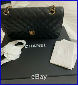 NEW! CHANEL Classic Medium Double Flap Shoulder Bag Black Caviar Gold hardware