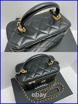 NWT 21A Chanel Vanity Case Top Handle Chain Black Lambskin Gold HW Crossbody