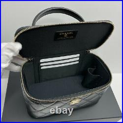 NWT 21A Chanel Vanity Case Top Handle Chain Black Lambskin Gold HW Crossbody