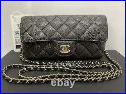 NWT 21P Chanel Glasses Case With Classic Chain Black Caviar with Gold Crossbody