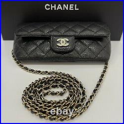 NWT 21P Chanel Glasses Case With Classic Chain Black Caviar with Gold Crossbody