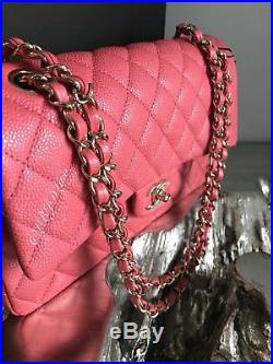 NWT CHANEL 18S Pink Caviar Medium Classic Double Flap Bag 2018 GOLD Pearly NEW