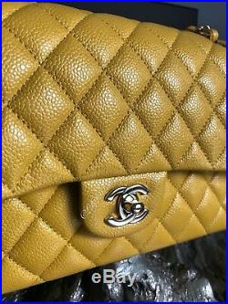 NWT CHANEL 18S Yellow Medium Classic Double Flap 2018 Pearly Mustard GOLD HW NEW