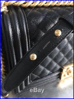 NWT CHANEL Black Caviar MEDIUM Boy Bag GOLD 2018 Crossbody NEW RARE CLASSIC FLAP