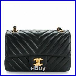 NWT CHANEL Black Chevron Mini Classic Flap Bag Lambskin Gold Rectangle FRANCE