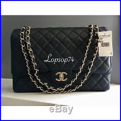 NWT CHANEL Classic Quilted Caviar MAXI Black Gold GHW SHW Double Flap 2.55 Bag