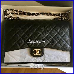 NWT CHANEL Classic Quilted Caviar MAXI Black Gold GHW SHW Double Flap 2.55 Bag