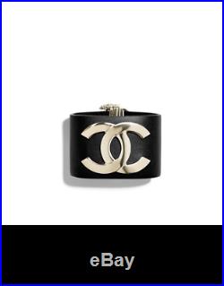 NWT authentic black Chanel gold CC calfskin cuff bracelet 2017