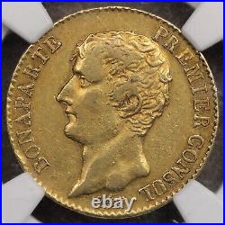 Napoleon Bonaparte Premier Consul 20 Francs Gold Coin 1803 NGC XF-45 France AN12