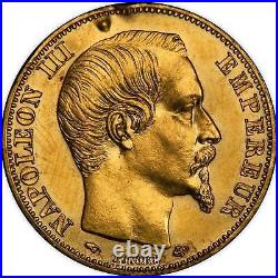 Napoleon III, France, Trial uniface, Gilt-bronze, Obverse 20 francs gold, PCGS
