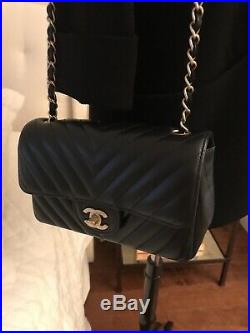 New Authentic $3800 Chanel Black Mini Classic Flap Bag Lambskin Rectangle Gold