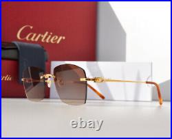 New CARTIER Rimless Harmattan C Decor Golden Occhiali Frame Sunglasses Lunette
