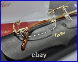 New CARTIER Rimless PICCADILLY BIG C Decor Gold smooth Occhiali Frame Sunglasses