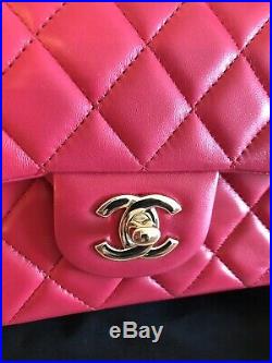 New CHANEL Pink Red Leather Mini Classic Flap Lamb Rectangle Crossbody Bag