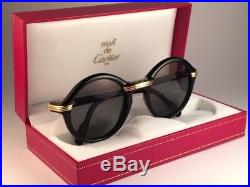 New Vintage Cartier Cabriolet Round Black 49mm Sunglasses 18k Gold France