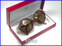 New Vintage Cartier Cabriolet Round Brown 52mm Sunglasses 18k Gold France