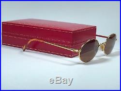 New Vintage Cartier Sorbonne 51mm Gold Brown Lenses Sunglasses France 18k