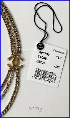 Nib 16k Chanel CC Logo Gold Triple Chain CC Logo Crystal Necklace