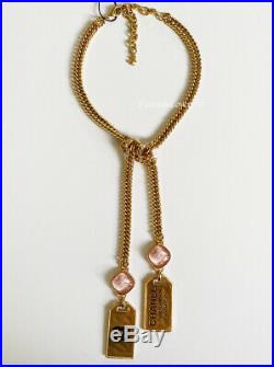 Nib 20c Chanel CC Logo Gold Pink Glass Black Chain Pendant Necklace 2020