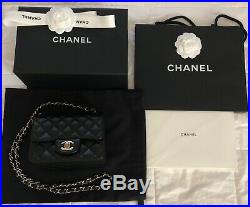 Nwt Chanel 18b Mini Square Flap Bag Quilted Black Lambskin Leather Gold Hw