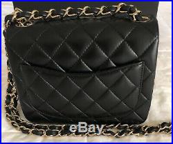 Nwt Chanel 18b Mini Square Flap Bag Quilted Black Lambskin Leather Gold Hw
