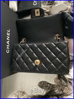 Nwt Chanel Black Mini Classic Flap Bag Quilted Lamb Skin Gold Rectangle France