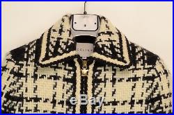 Nwt New Celine Black White Check Knit Wool Gold Zip Blazer Coat Jacket 36 France