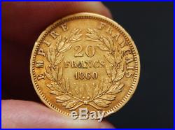 Pièce or 20 francs or Napoléon III tête nue 1860 A gold coin France