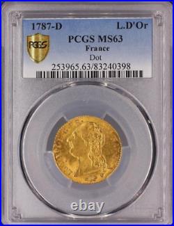 RARE 1787 D France Gold Louis d'Or Gad Dot PCGS MS 63 $3,888.88