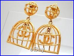 RARE Authentic Vintage Chanel earrings CC logo bird cage dangle #ea2474
