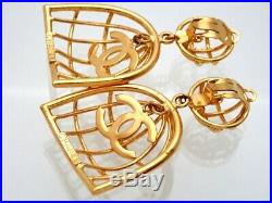 RARE Authentic Vintage Chanel earrings CC logo bird cage dangle #ea2474