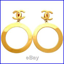 RARE Authentic Vintage Chanel earrings CC logo large hoop dangle #ea2478