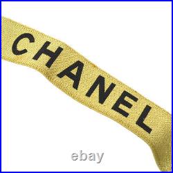 RARE! CHANEL CC Suspenders Black Beige Gold Canvas Leather Vintage Auth A50856