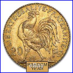 Random Year 0.1867 oz French 20 Franc Rooster Gold Coin About Uncirculated AU