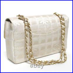 Rare! CHANEL Travel Line Chocolate Bar Chain Shoulder Bag Champagne Gold #50768