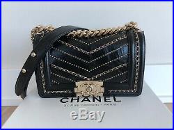 Rare Chanel Boy Small Classic Bag Black Calfskin Mini Rectangle Ghw Gold Chain
