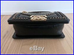 Rare Chanel Boy Small Classic Bag Black Calfskin Mini Rectangle Ghw Gold Chain
