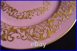 Set of 8 Antique SEVRES FRANCE Porcelain Pink Heavily Gold Ornate Plates 10.5