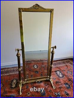 Stunning Antique Art Deco Full Length Brass Cheval Mirror 66.5 Height, MB263