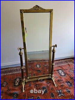Stunning Antique Art Deco Full Length Brass Cheval Mirror 66.5 Height, MB263