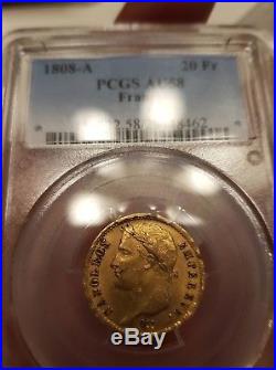 Superbe 20 Francs Or Gold Napoléon I 1808 A Type République PCGS AU58