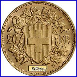 Swiss Gold 20 Francs (. 1867 oz) Helvetia BU Pre 1934 Random Date