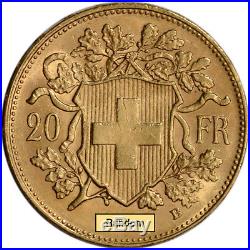 Swiss Gold 20 Francs (. 1867 oz) Helvetia XF/AU Pre 1934 Random Date
