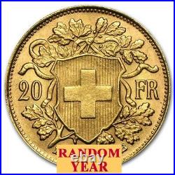 Swiss Gold 20 Francs Helvetia 0.1867 oz of Gold Avg Random Year