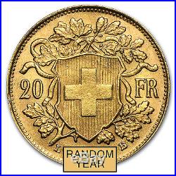 Swiss Gold 20 Francs Helvetia Almost Uncirculated AU (Random Year) SKU #19