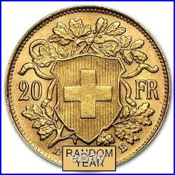 Swiss Gold 20 Francs Helvetia Coin AU (Random Year) SKU #151896
