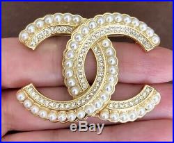 Timeless Classic Chanel 2019 Gold CC Logo Pearl Crystal Brooch Pin