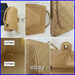 VTG CHANEL Classic Flap Mini Square Beige Gold Leather Shoulder/Crossbody Bag