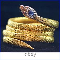 Victorian Bracelet Bangle Gold Sapphire Diamonds Rubies Snake w Appraisal (6247)